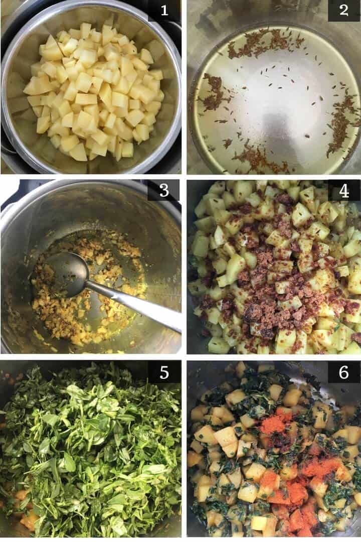 Step by step pictures to make Aloo Methi