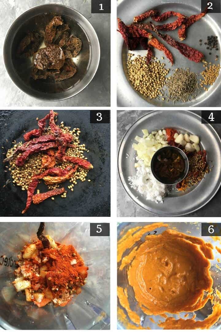 A collage of step by step pictures on how to make prawn gassi
