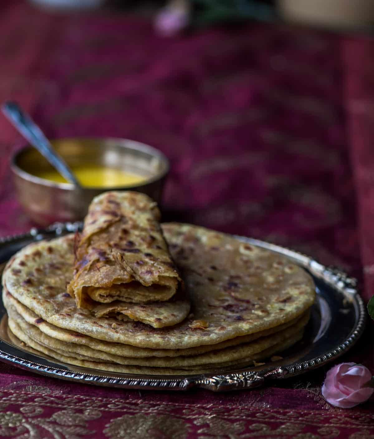 Eat Whole wheat puran poli guilt free! Though not as flaky as the one made with maida (all purpose flour), it is still as delicious.