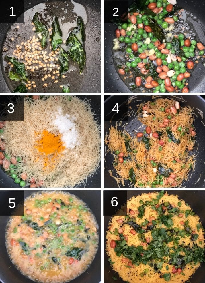 A collage of step by step pictures to make Semiya Upma
