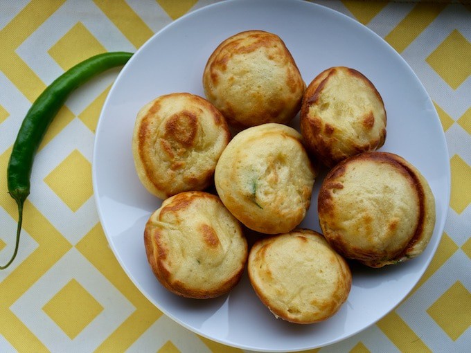 Goli baje is a savoury which has a cripsy exterior and a soft interior which is ideally deep fried in oil but this is an almost oil free version made using appe pan!