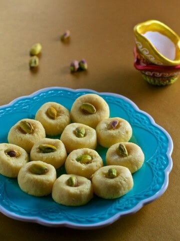 Milk Peda served in a blue plate