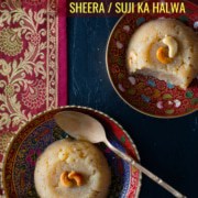 Sheera/Sooji ka halwa served in colorful bowls
