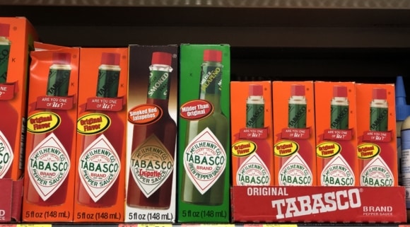 A picture of TABASCO sauce in the aisles of Walmart