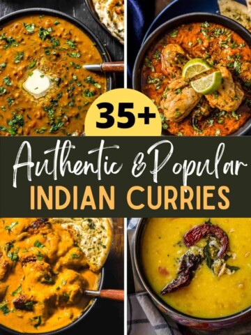 A collage of 4 pictures of Indian curries