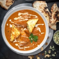An overhead shot of Paneer Pasanda