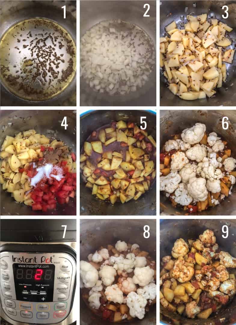 A collage of Aloo Gobi step by step images