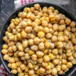 Cooked Chickpeas in a black bowl