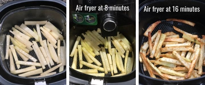 An image collage showing how to air fry French Fries