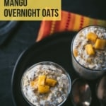 An overhead shot of Mango overnight oats served in glasses