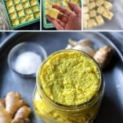 A collage of images showing how to make ginger garlic paste step by step