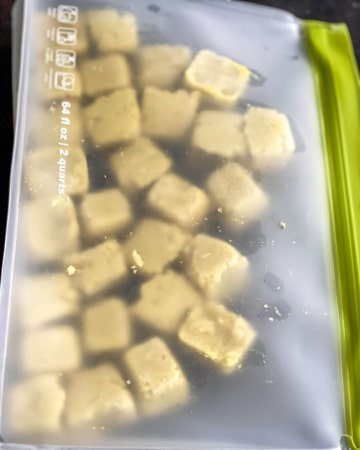 Ginger garlic cubes in a silicone bag
