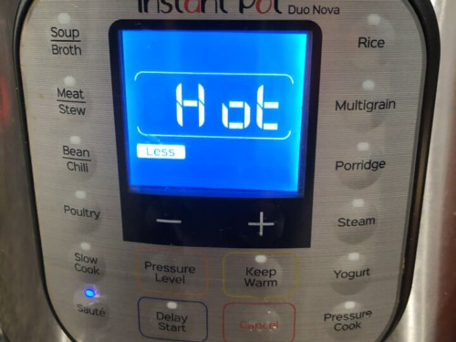 Preheating the instant pot pressure cooker.