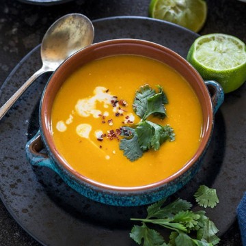 Butternut squash served in black bowl