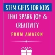 Pink background with caption Stem gifts for kids that spark joy and creativity from Amazon