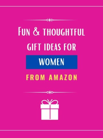 A pink background with caption that reads fun and thoughtful gift ideas for women from Amazon
