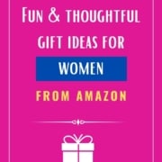 A pink background with caption that reads fun and thoughtful gift ideas for women from Amazon