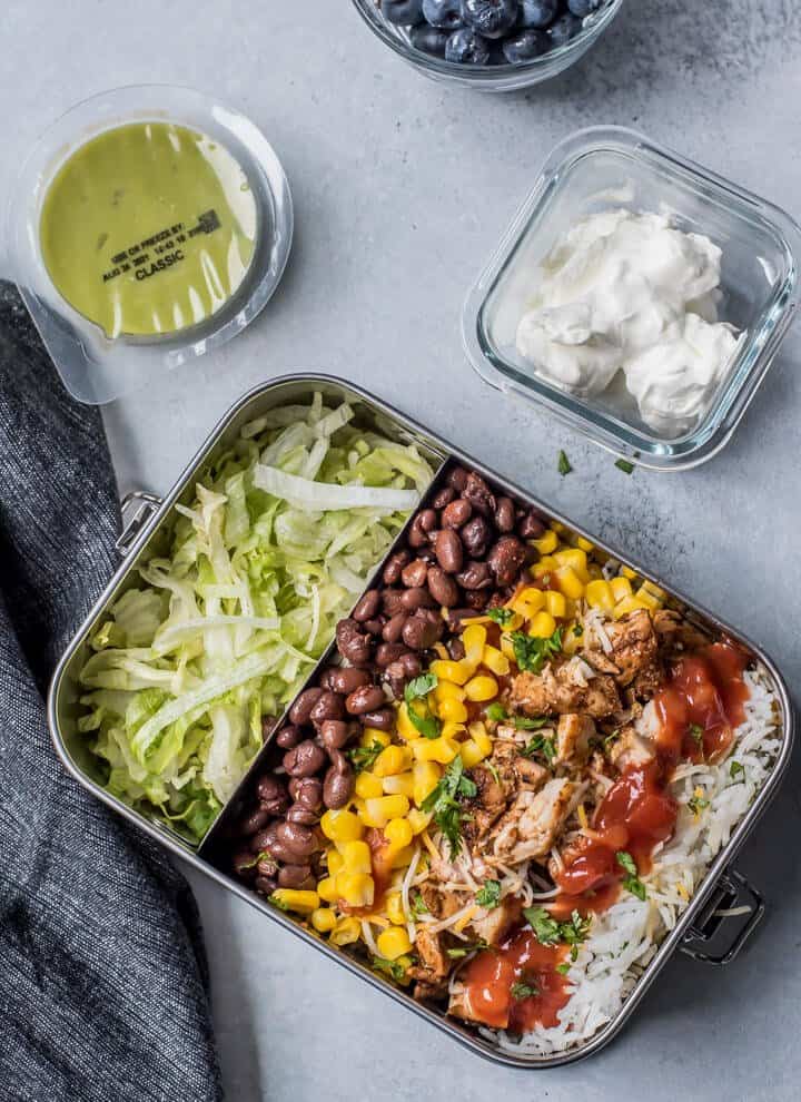 chipotle chicken burrito bowl meal-prep for lunch