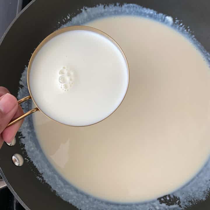 Milk added to condensed milk-ricotta mixture