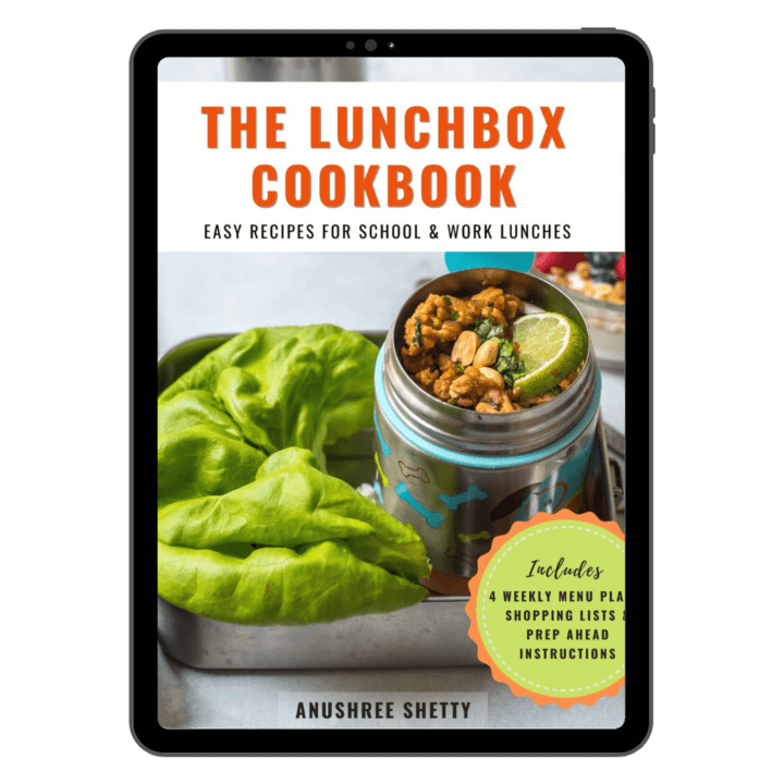 An ipad with an ebook titled the lunchbox cookbook