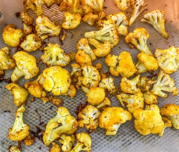 Cauliflower that has been slightly roasted in an air fryer.