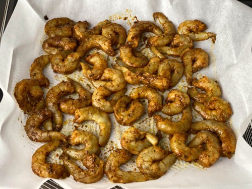 Shrimp coated in a Mexican seasoning blend.