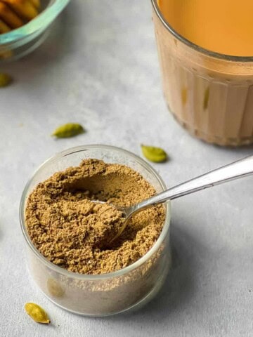 A small container of chai masala mix.