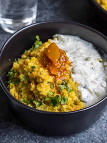 A bowl of Masala khichdi served with rice.