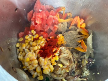 Vegetables added to the Instant Pot.
