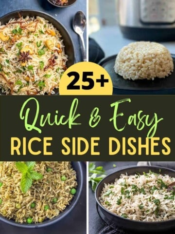 A collage of 4 images with a caption 25+ Quick and Easy Rice Side Dishes