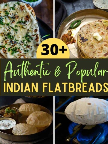 A collage of 4 images with caption 30+ Authentica and popular Indian flatbreads