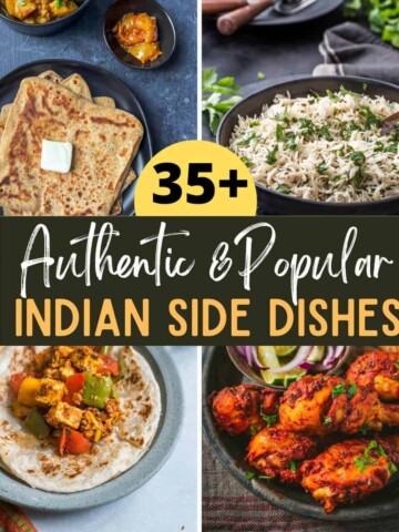 A collage of 4 images with the caption authentic and popular Indian side dishes